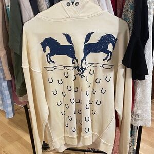 We The Free Cream Hoodie with Navy Horse Print